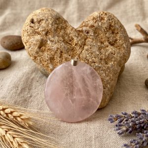 Colgante Esfera Plana de Cuarzo Rosa con Enganche Plateado